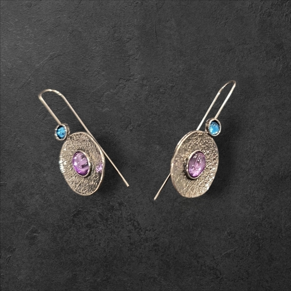 Elegant Silver and Purple Intricate Earrings